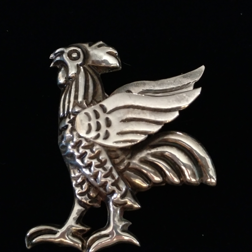 Early Mexican Sterling Rooster Brooch